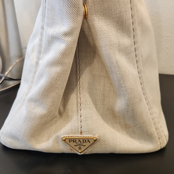 Medium Prada Canapa Gray Canvas Tote Bag - Picture 4 of 8